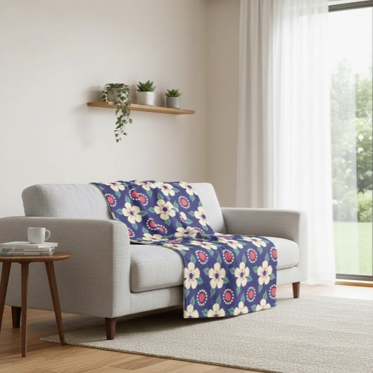 Navyblaue Decke mit cremefarbenen Blumen