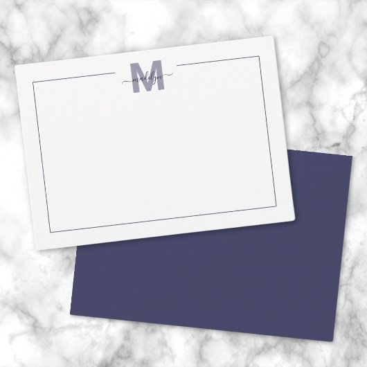 Navyblaue einfache minimalistische Monogramm Mitteilungskarte