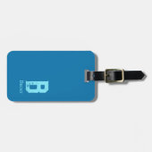 Navyblaue Einzelfarbe Cyan Initialen und Name Gepäckanhänger (Vorderseite horizontal)