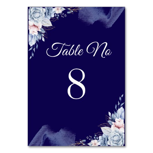 Navyblaue elegante Hochzeit Tischnummer (Vorderseite)