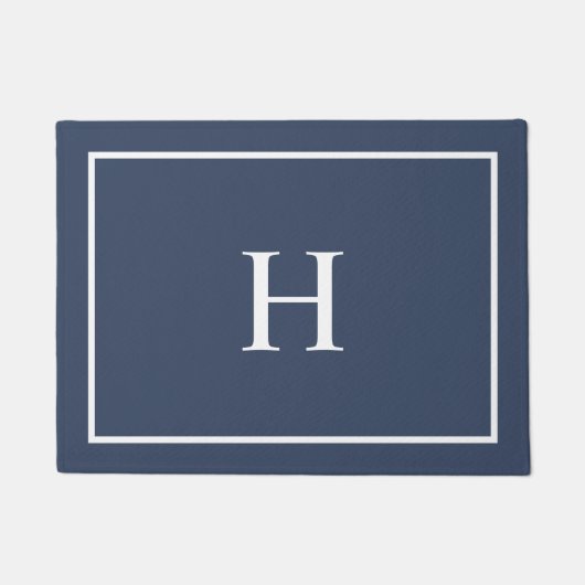 Navyblaue elegante moderne Monogramm Fußmatte (Vorderseite)