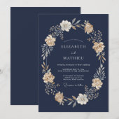 Navyblaue feierliche Abendhochzeit Einladung (Vorne/Hinten)