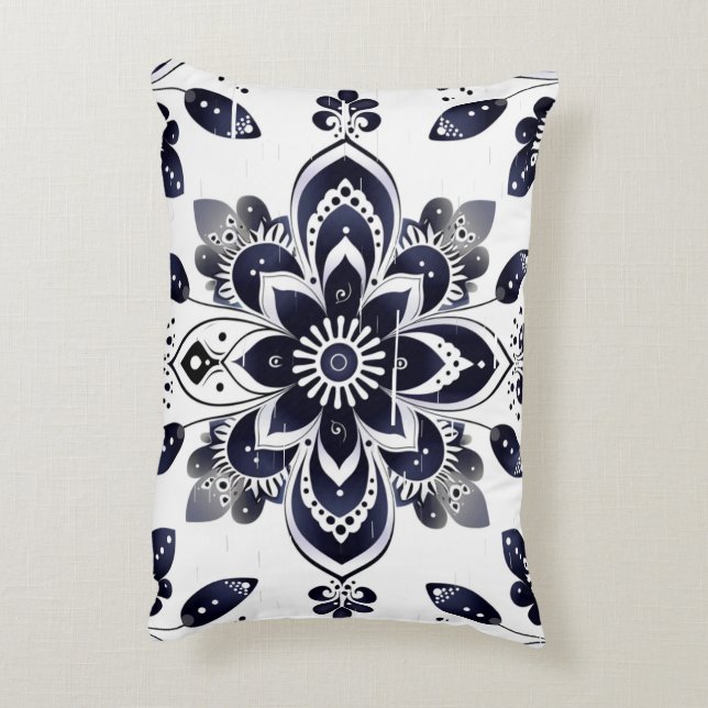 Navyblaue florale Mandala-Kissenhusse für Rückenki Dekokissen (Rückseite(Vertikal))