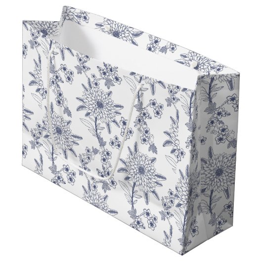 Navyblaue florale nahtlose Muster Große Geschenktüte (Vorderseite Schrägansicht)