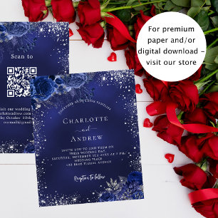 Navyblaue florale QR-RSVP-Budget-Hochzeitseinladun Flyer