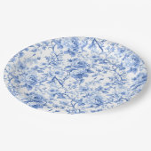 Navyblaue französische Toile-Rosen-Blumen-Papierte Pappteller (Schrägansicht)