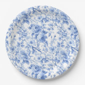 Navyblaue französische Toile-Rosen-Blumen-Papierte Pappteller (Vorderseite)