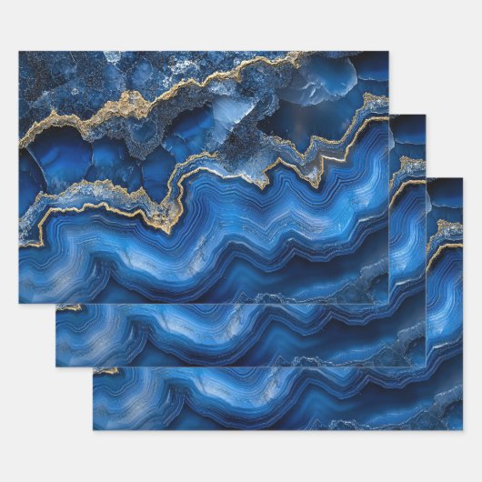 Navyblaue Geode Scheibe mit Goldadern Geschenkpapier Set (Set)
