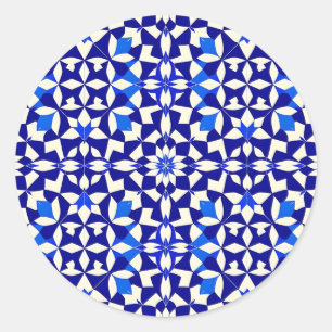 Navyblaue geometrische Blumengestaltung Runder Aufkleber