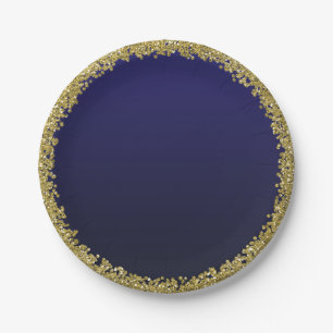 Navyblaue getauchte goldene Glitter Glam Funkelpar Pappteller
