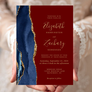 Navyblaue Gold-Achat-Burgunder-Hochzeitseinladung Einladung