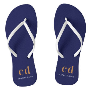 Navyblaue Gold-Monogramm-Initialen Name  Badesandalen