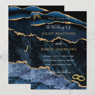 Navyblaue goldene Hochzeits-Einladung Gestalte dei