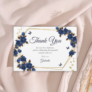 Navyblaue goldene Tiara-Rosen-Schmetterlinge-Quinc Dankeskarte