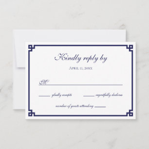 Navyblaue griechische Schlüsselbordüre RSVP Karte