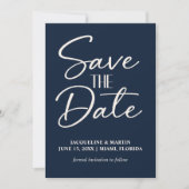 Navyblaue handgeschriebene Schrift Hochzeit Save The Date (Vorderseite)