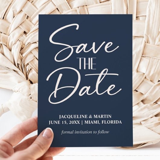 Navyblaue handgeschriebene Schrift Hochzeit Save The Date
