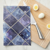 Navyblaue Himmel Diamantgitter Stern Geschirrtuch (Viertel Falte)