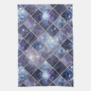 Navyblaue Himmel Diamantgitter Stern Geschirrtuch