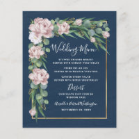 Navyblaue Hochzeitsmenükarten mit rosa und goldfar