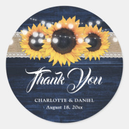 Navyblaue Holz-Jute-Spitzen-Sonnenblumen-Hochzeit Runder Aufkleber