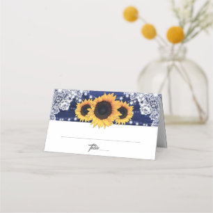 Navyblaue Holz-Lichterkette mit Sonnenblumen Platzkarte