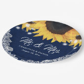 Navyblaue Jute-Blumen-Spitze-Sonnenblumen-Hochzeit Pappteller (Schrägansicht)