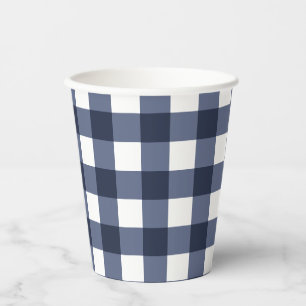 Navyblaue klassische Gingham-Karo Karierung Pappbecher