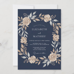 Navyblaue leuchtende botanische Hochzeit Einladung
