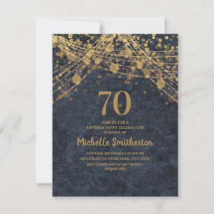 Navyblaue Lichterkette mit Gold zum 70. Geburtstag Einladung