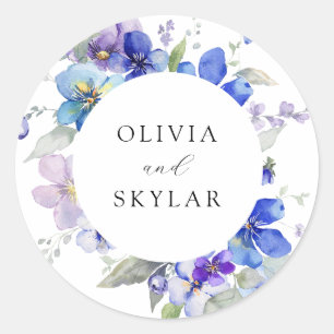 Navyblaue Lila-Mauve-Rosa-Blumenhochzeit Runder Aufkleber