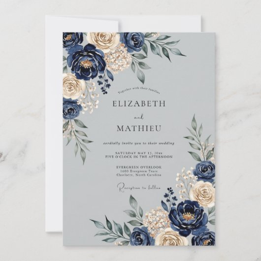 Navyblaue Majestätische Winterhochzeit Einladung (Vorderseite)