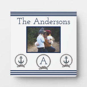 Navyblaue marine Anker Monogramm Bilderrahmen Fotoplatte