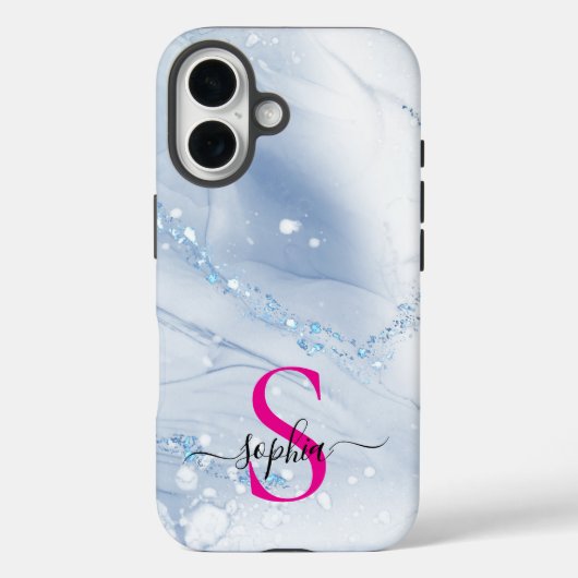 Navyblaue Marmor-Gold-Glitter-Monogramm Case-Mate iPhone Hülle (Rückseite)