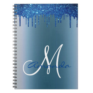 Navyblaue Metall-Glitter-Tropfen-Monogramm Notizblock