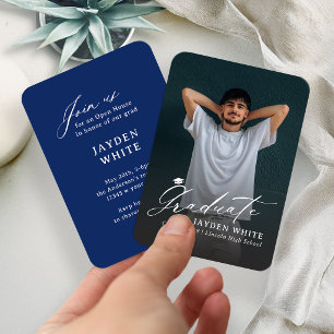 Navyblaue Mini-Moderne-Schrift-Foto-Abschluss Begleitkarte