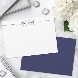 Navyblaue minimalistische Schriftzug-Monogramm Mitteilungskarte
