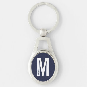 Navyblaue moderne personalisierte Monogramm und Na Schlüsselanhänger