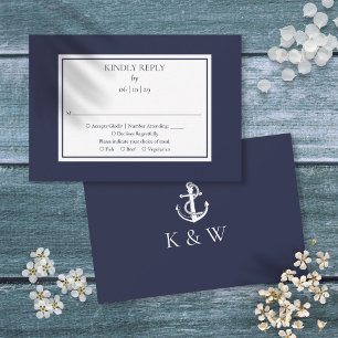Navyblaue Monogramm-Anker Hochzeit im maritimen St RSVP Karte