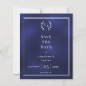 Navyblaue Monogramm-Hochzeit-Save-the-Date-Karte (Vorderseite)
