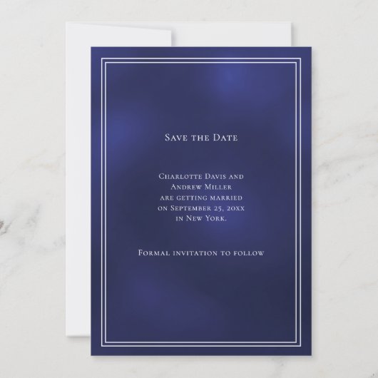 Navyblaue Monogramm-Kranz-Hochzeit Save The Date (Rückseite)