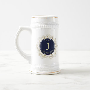 Navyblaue Monogramm-Trauringen für Männer Bierglas