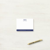 Navyblaue monogrammierte Herren- Post-it Klebezettel (Auf Schreibtisch)
