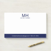 Navyblaue monogrammierte Herren- Post-it Klebezettel (Auf Schreibtisch)