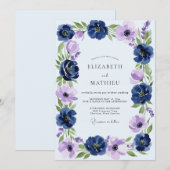 Navyblaue opulente Frühlingshochzeit Einladung (Vorne/Hinten)