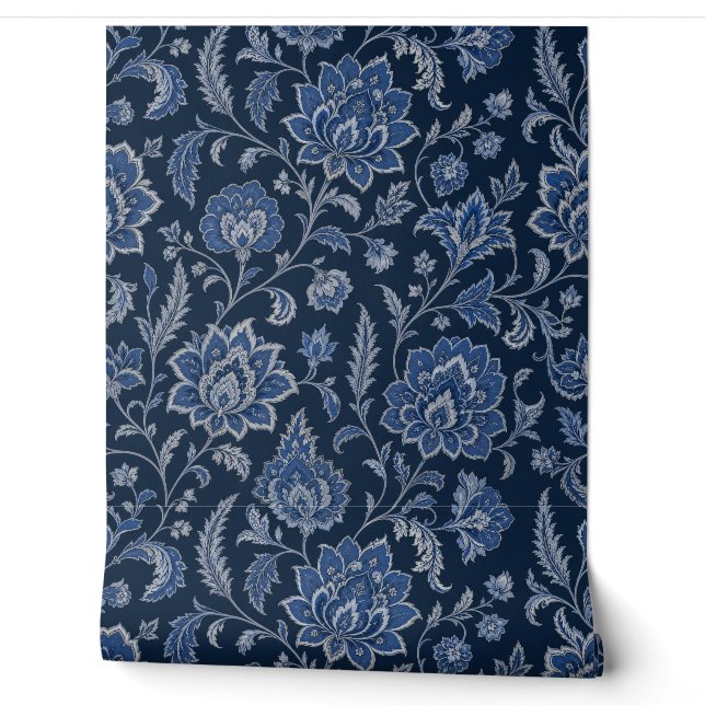Navyblaue persische Blumen-Tapete  Tapete (Abrollen)