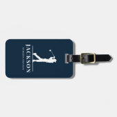 Navyblaue personalisierte Monogramm-Golfer Gepäckanhänger (Vorderseite horizontal)