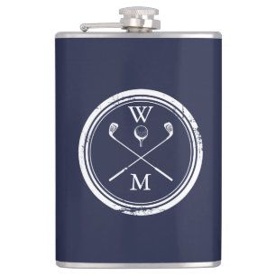 Navyblaue personalisierte Monogramm-Initialen Golf Flachmann