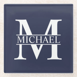 Navyblaue personalisierte Monogramm und Name Glasuntersetzer