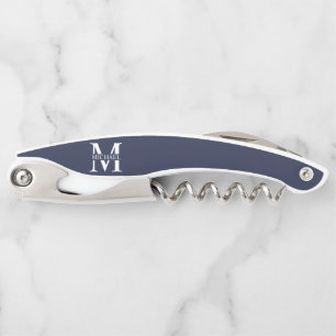 Navyblaue personalisierte Monogramm und Name Kellnermesser